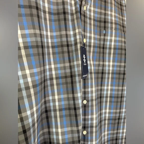 IZOD Performance Comfort Shirt Men's Blue Gray Plaid Button Down Size XL NWT - Picture 2 of 10
